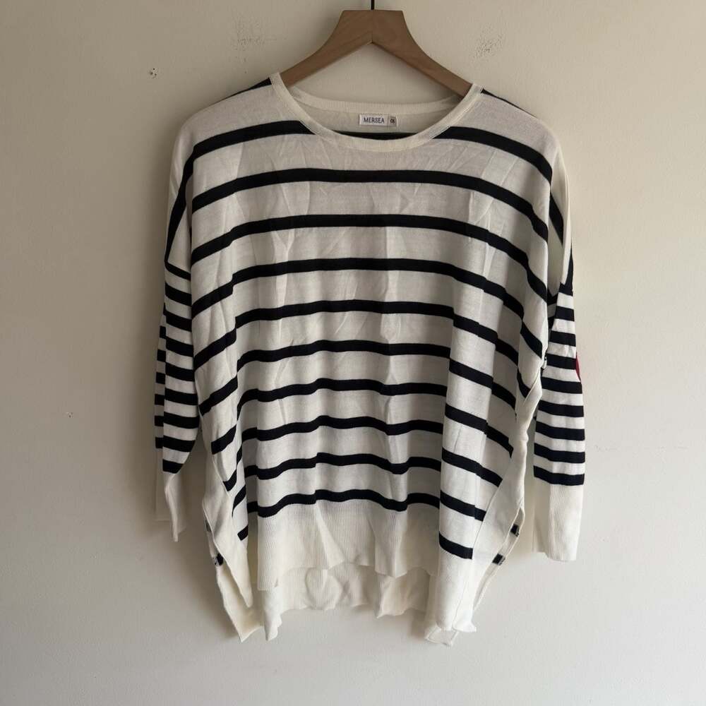 Mersea Amour Heart Sleeve Sweater Sailor Stripe OS One Size Coastal Boho